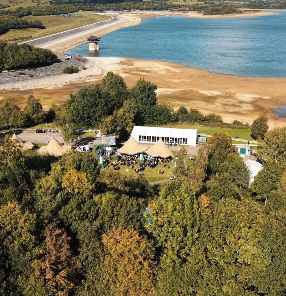 Aerial view of the Severn Trent leadership conference site by the reservoir